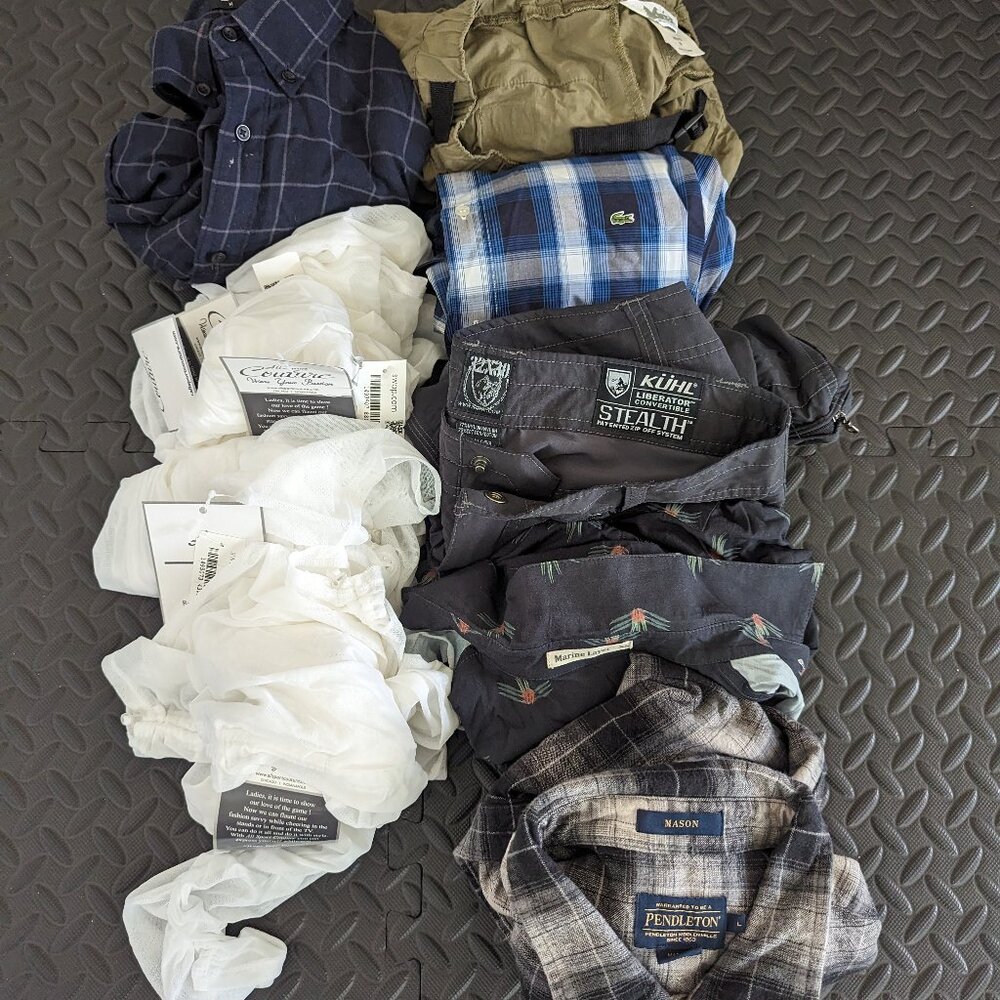 Mixed Reseller Lot Bundle of 10 Pieces Shirts Pants Pendleton LaCoste REI